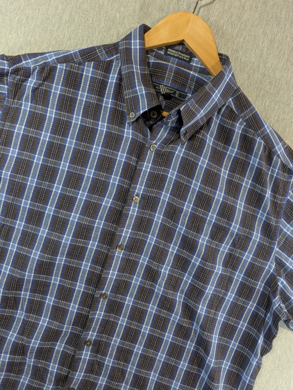 Joseph & Feiss Wrinkle Resistant Plaid Shirt Men's XL Blue Brown Short Sleeve